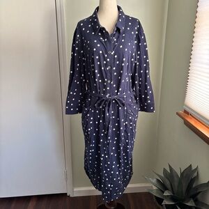 Boden polka dot long sleeve cotton dress button up with belt size 16L or xl euc